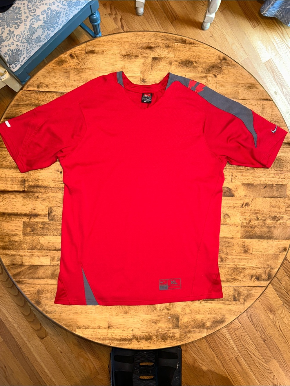 Nike Men’s Red Short Sleeve Athletic Tee with Gray Accents